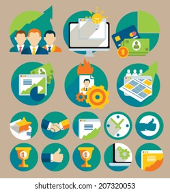 Set of colored icons for website and mobile application. Flat design. Vector. Editable. Business and Finance.
