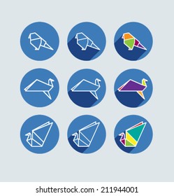Set of colored icons for website and mobile application. Flat design. Vector. Editable. Origami style.