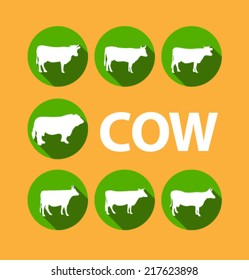 Set of colored icons for website and mobile application. Flat design. Vector. Editable. Pets and food. Cow.