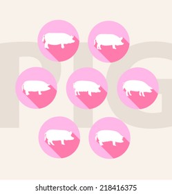 Set of colored icons for website and mobile application. Flat design. Vector. Editable. Pets and food. Pig.
