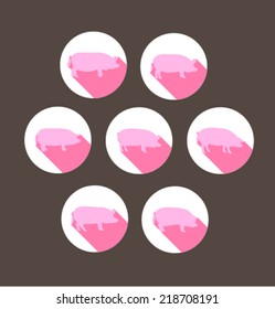 Set of colored icons for website and mobile application. Flat design. Vector. Editable. Pets and food. Pig.