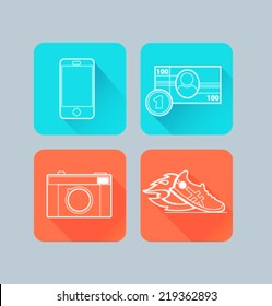 Set of colored icons for website and mobile application. Flat design. Vector. Editable. Device, objects.