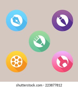 Set of colored icons for website and mobile application. Flat design. Vector. Editable. Creative tools .