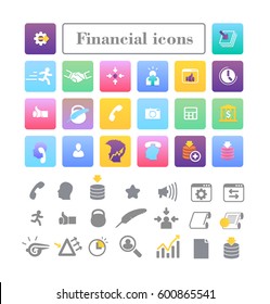 Set of colored icons for website and mobile application. Flat design. Business and Finance.