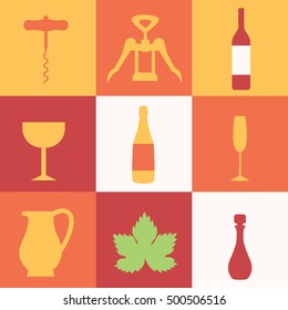 Set of colored icons with wine