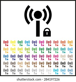 Set of colored icons. Wireless network access is closed, locked. icon. vector design