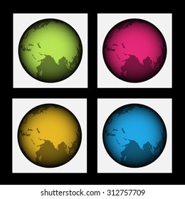  set of colored icons of the world