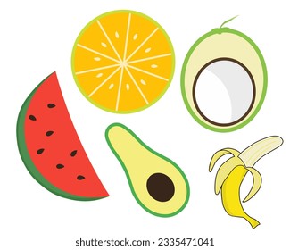 farbige Illustrationen von geschnittenen ​ ​ tropischen Früchten