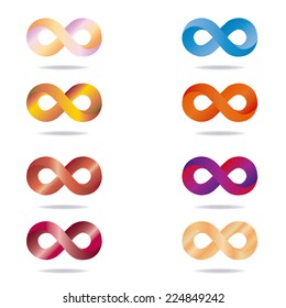 a set of colored infinity symbols on a white background