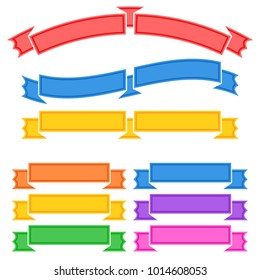 Set of colored isolated banner ribbons on white background. Simple flat vector illustration. With space for text. Suitable for infographics, design, advertising, holidays, labels.