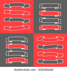 Set of colored isolated banner ribbons on black and red background. Simple flat vector illustration. With space for text. Suitable for infographics, design, advertising, holidays, labels.