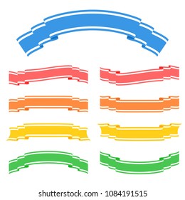 Set of colored isolated banner ribbons on white background. Simple flat vector illustration. With space for text. Suitable for infographics, design, advertising, holidays, labels