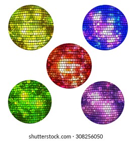 Set of colored  isolated disco balls  on white background. Vector illustration