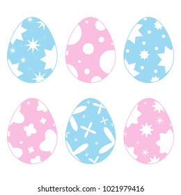 Set of colored isolated Easter eggs on a white background. With an abstract pattern. Simple flat vector illustration. Suitable for decoration of postcards, advertising, magazines, websites.