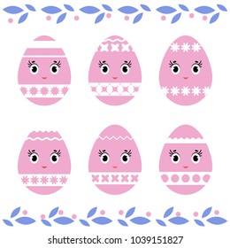 Set of colored isolated Easter eggs on a white background. With an abstract pattern. Simple flat vector illustration. Suitable for decoration of postcards, advertising, magazines, websites.