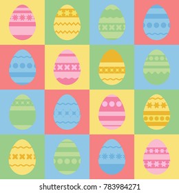 Set of colored isolated Easter eggs. With an abstract pattern. Simple flat vector illustration. Suitable for decoration of postcards, advertising, magazines, websites.