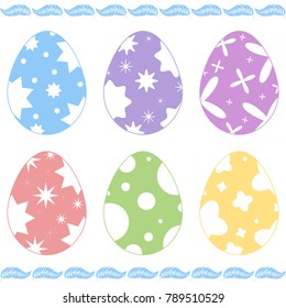 Set of colored isolated Easter eggs on a white background. With an abstract unusual pattern. Simple flat vector illustration. Suitable for decoration of postcards, advertising, magazines, websites.