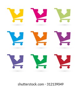 set of colored isolated shopping carts