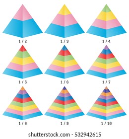 Set of colored isometry volumetric symmetrical pyramid charts. Vector