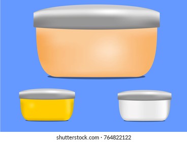 Set of colored jars for cosmetics