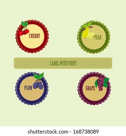 set colored label with cherry,plum, pear and grape 