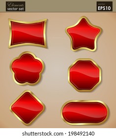 A SET of Colored label/ Icon/ Sticker/ with Golden frame,  Useful elements for your layout design. Premium Quality, Genuine and Satisfaction, Easy to Edit