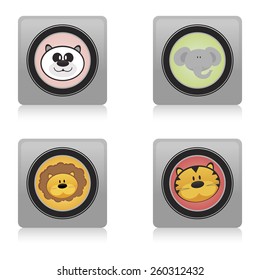 a set of colored labels with different animals on a white background