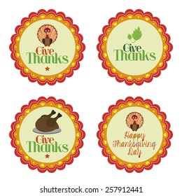 a set of colored labels with different traditional elements for thanksgiving day