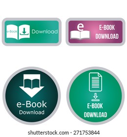 Set of colored labels with e-book icons. Vector illustration