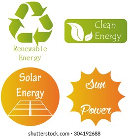 Set of colored labels with text and icons for alternative energy. Vector illustration
