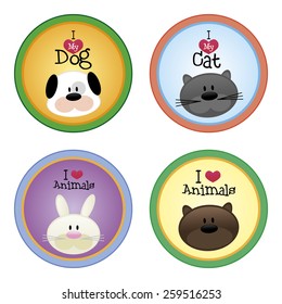 a set of colored labels with text and pretty animals
