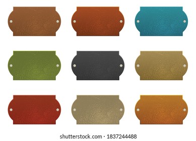 Set of colored leather labels vector illustration isolated on white background
