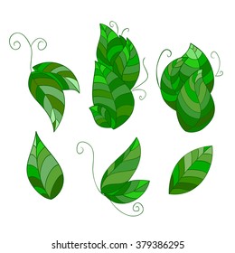 Set of colored leaves, hand-drawn.