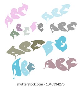 Der Satz von farbigen Buchstaben ABCDE. Handgezeichnete Elemente für Typografie, Grafikdesign. Vektorclip-Kunst.