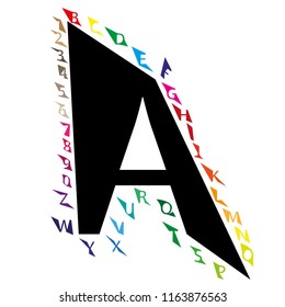 A set of colored letters. Alphabet from deformed letters.