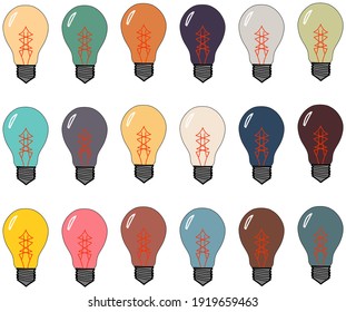 Set of colored light bulbs for garland and creative design. Vector illustration.