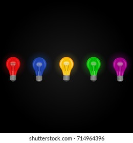 Set of colored light bulbs on a dark background, vector illustration for your decisions