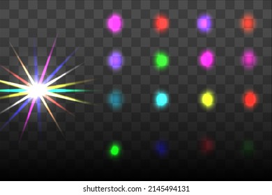 set of colored light rays and glare gradients