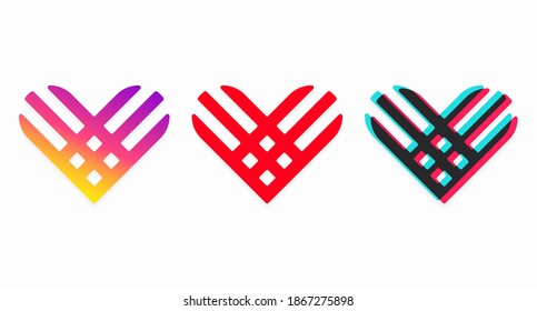 A set of colored linear hearts isolated on a light background. Giving Tuesday, the global day of charity, icons for registration. Vector illustration