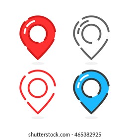 set of colored linear map pins. concept of positioning, mapping, geotagging, trip, tourism, indicate, navigator. flat style trend modern logotype graphic design vector illustration on white background