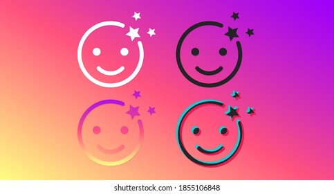 A set of colored linear round smiling emoticons isolated on a bright gradient. Vector illustration