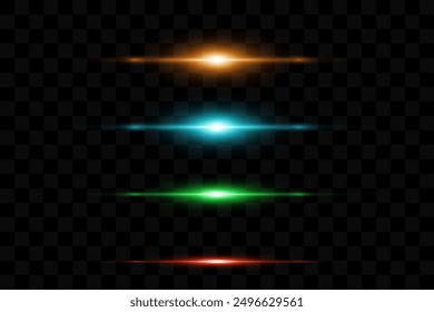 Set of colored lines gold, blue, red and green.  Glowing light effects, on a transparent background