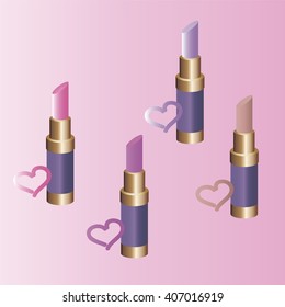 Set colored lipsticks. Vector illustration with different color lipsticks. Women's cosmetics. . Multicolored lipstick.Makeup.