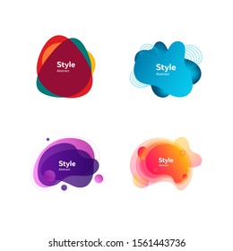 Set of colored liquid shape with splashes. Dynamical colored forms. Gradient banners with flowing liquid shapes. Template for design of logo, flyer or presentation. Vector illustration