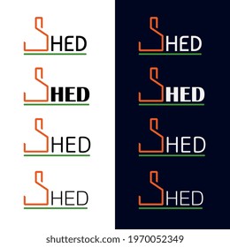 Set of colored logo or icon concept for garden shed business. Toolhouse isolated on white and dark background. Vector illustration.