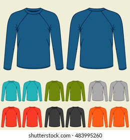 Set of colored long sleeve shirts templates for men.