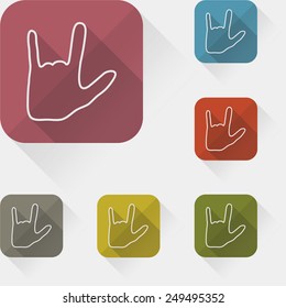 Set of colored I Love You language hand sign with long shadow