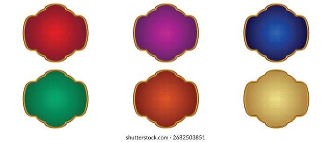 Conjunto de quadro islâmico de luxo colorido para nomes com borda dourada