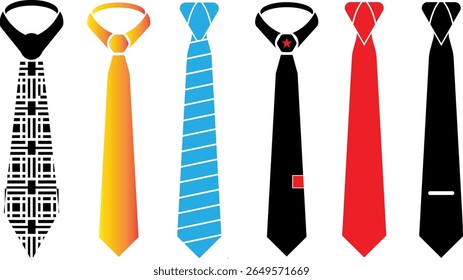 set of colored man ties with different patterns 