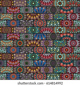 Set colored Mandala. Ethnic decorative elements. Hand drawn background. Islam, Arabic, Indian, ottoman motifs. Seamless pattern